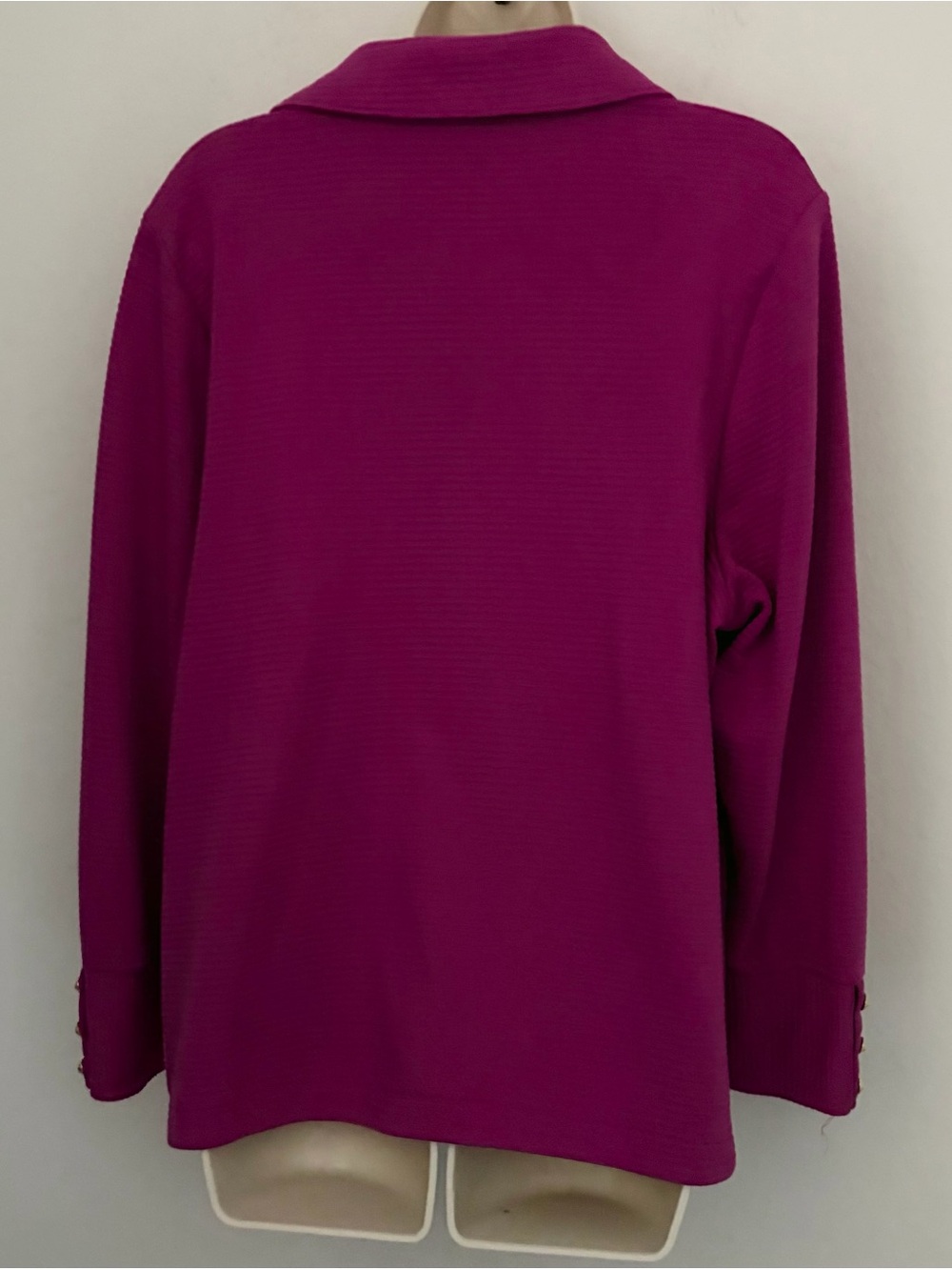 Talbots Magenta V-Notch Collared Long Sleeve Top - Picture 6 of 8